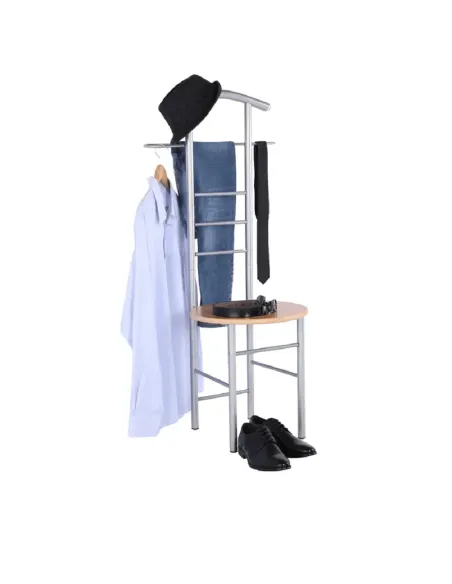 Cuier FRANK, servitor surd cu scaun, hol, 50x46x119 cm, PAL placat fag/argintiu | MobilaOK