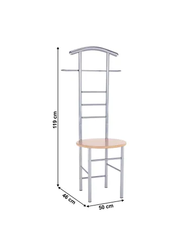 Cuier FRANK, servitor surd cu scaun, hol, 50x46x119 cm, PAL placat fag/argintiu | MobilaOK