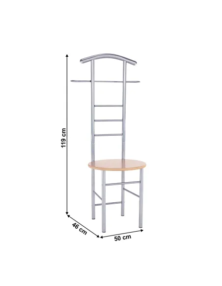 Cuier FRANK, servitor surd cu scaun, hol, 50x46x119 cm, PAL placat fag/argintiu | MobilaOK
