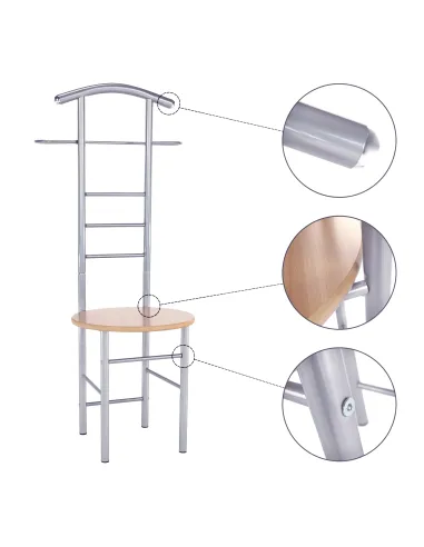 Cuier FRANK, servitor surd cu scaun, hol, 50x46x119 cm, PAL placat fag/argintiu | MobilaOK