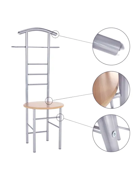 Cuier FRANK, servitor surd cu scaun, hol, 50x46x119 cm, PAL placat fag/argintiu | MobilaOK