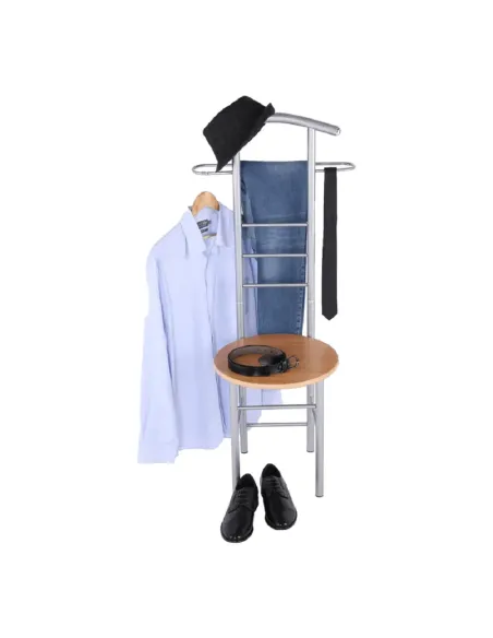 Cuier FRANK, servitor surd cu scaun, hol, 50x46x119 cm, PAL placat fag/argintiu | MobilaOK