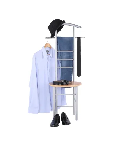 Cuier FRANK, servitor surd cu scaun, hol, 50x46x119 cm, PAL placat fag/argintiu | MobilaOK