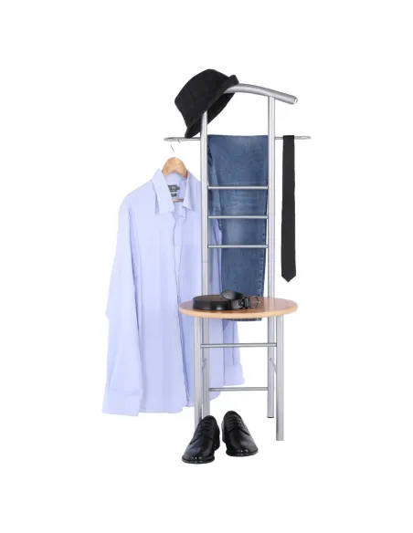 Cuier FRANK, servitor surd cu scaun, hol, 50x46x119 cm, PAL placat fag/argintiu | MobilaOK