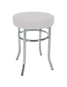 Taburet IRENA, living/dormitor, Ø33x43cm, piele ecologică albă/metal crom | MobilaOK