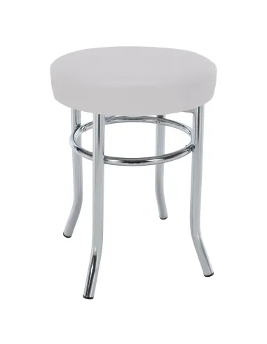 Taburet IRENA, living/dormitor, Ø33x43cm, piele ecologică albă/metal crom | MobilaOK