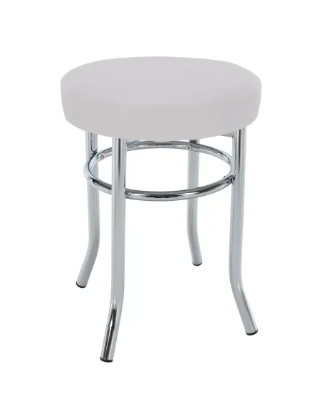 Taburet IRENA, living/dormitor, Ø33x43cm, piele ecologică albă/metal crom | MobilaOK