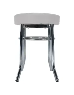 Taburet IRENA, living/dormitor, Ø33x43cm, piele ecologică albă/metal crom | MobilaOK 2