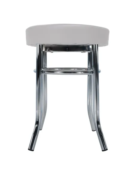 Taburet IRENA, living/dormitor, Ø33x43cm, piele ecologică albă/metal crom | MobilaOK