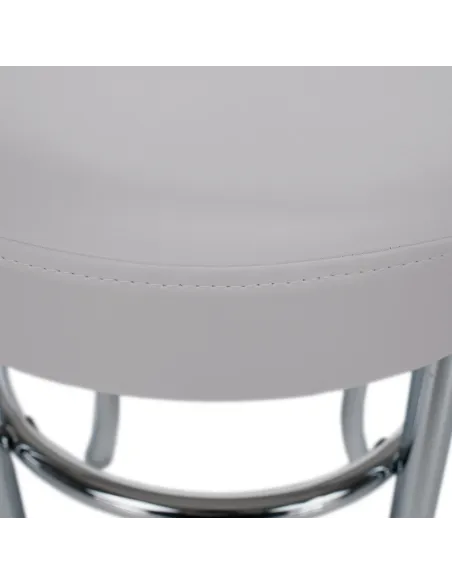 Taburet IRENA, living/dormitor, Ø33x43cm, piele ecologică albă/metal crom | MobilaOK