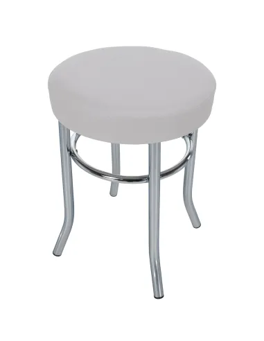 Taburet IRENA, living/dormitor, Ø33x43cm, piele ecologică albă/metal crom | MobilaOK