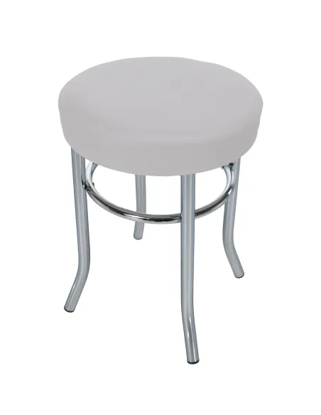 Taburet IRENA, living/dormitor, Ø33x43cm, piele ecologică albă/metal crom | MobilaOK
