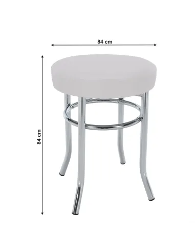 Taburet IRENA, living/dormitor, Ø33x43cm, piele ecologică albă/metal crom | MobilaOK