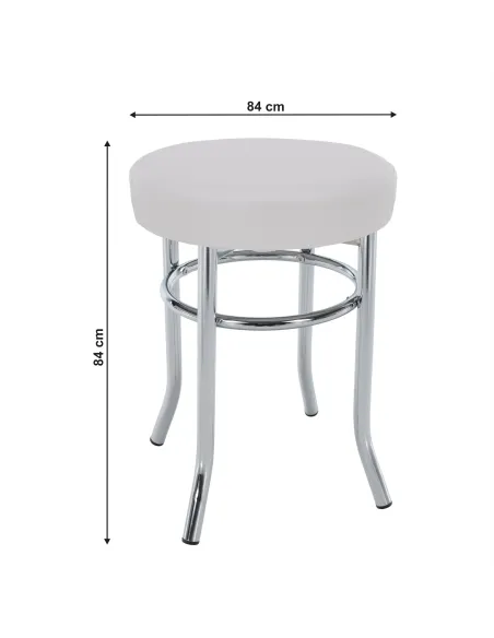 Taburet IRENA, living/dormitor, Ø33x43cm, piele ecologică albă/metal crom | MobilaOK