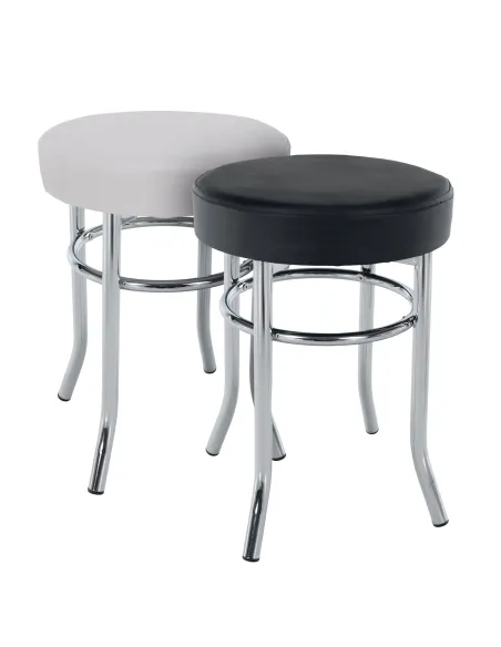 Taburet IRENA, living/dormitor, Ø33x43cm, piele ecologică albă/metal crom | MobilaOK