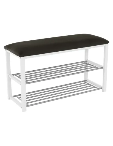 Bancă cu rafturi LANGELLA, hol/dormitor, 81x49x31 cm, PAL, textil, metal | MobilaOK