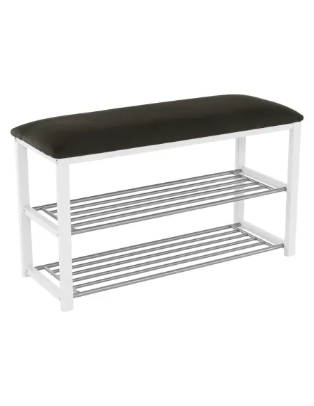 Bancă cu rafturi LANGELLA, hol/dormitor, 81x49x31 cm, PAL, textil, metal | MobilaOK