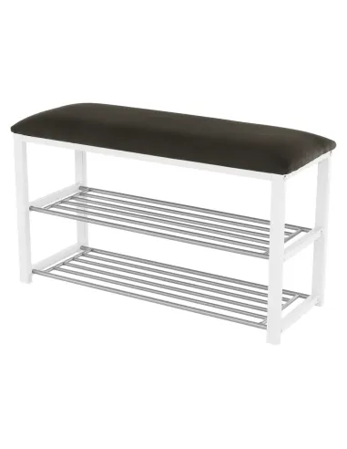 Bancă cu rafturi LANGELLA, hol/dormitor, 81x49x31 cm, PAL, textil, metal | MobilaOK