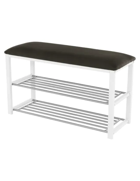 Bancă cu rafturi LANGELLA, hol/dormitor, 81x49x31 cm, PAL, textil, metal | MobilaOK