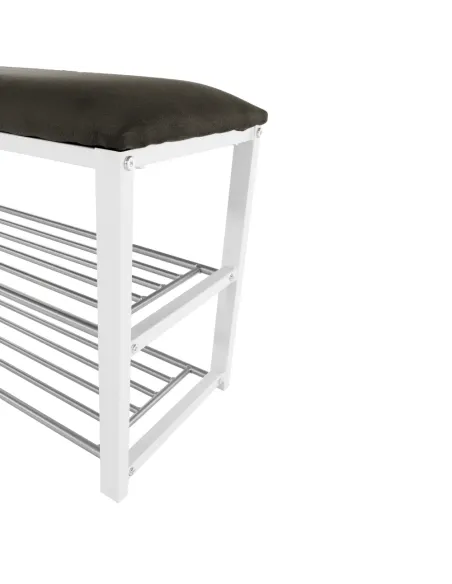 Bancă cu rafturi LANGELLA, hol/dormitor, 81x49x31 cm, PAL, textil, metal | MobilaOK