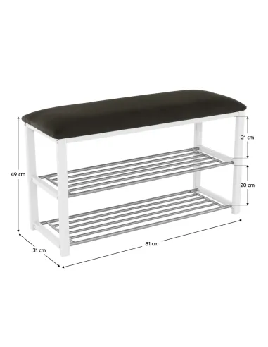 Bancă cu rafturi LANGELLA, hol/dormitor, 81x49x31 cm, PAL, textil, metal | MobilaOK