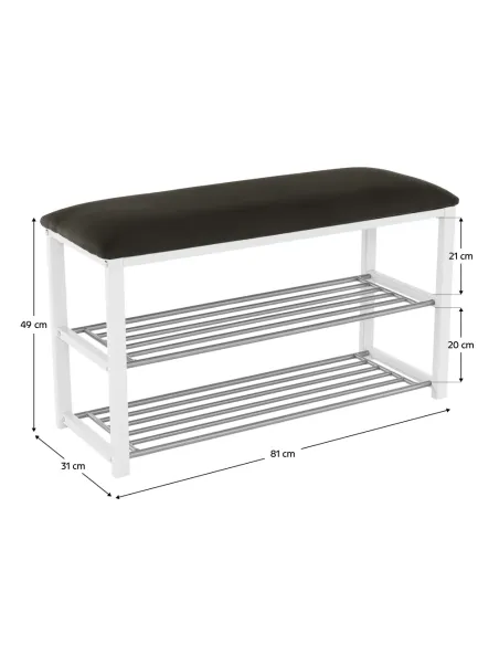 Bancă cu rafturi LANGELLA, hol/dormitor, 81x49x31 cm, PAL, textil, metal | MobilaOK