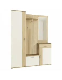 Ansamblu hol AMALIA, stejar sonoma/alb, 144x188x29 cm, PAL melaminat | MobilaOK