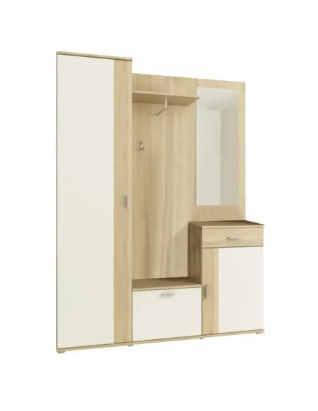 Ansamblu hol AMALIA, stejar sonoma/alb, 144x188x29 cm, PAL melaminat | MobilaOK