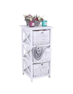 Comodă RAFAELLO 3, dormitor/hol, 36x76x37 cm, lemn/răchită/textil, alb | MobilaOK
