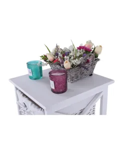 Comodă RAFAELLO 3, dormitor/hol, 36x76x37 cm, lemn/răchită/textil, alb | MobilaOK 2