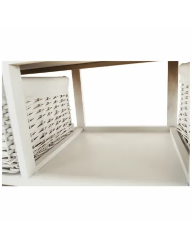 Comodă RAFAELLO 9 dormitor/hol, 94x76x37 cm, lemn/răchită/textil, alb | MobilaOK