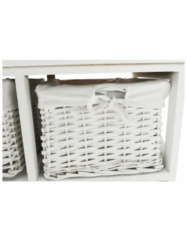 Comodă RAFAELLO 9 dormitor/hol, 94x76x37 cm, lemn/răchită/textil, alb | MobilaOK