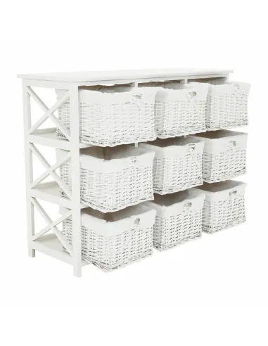 Comodă RAFAELLO 9 dormitor/hol, 94x76x37 cm, lemn/răchită/textil, alb | MobilaOK