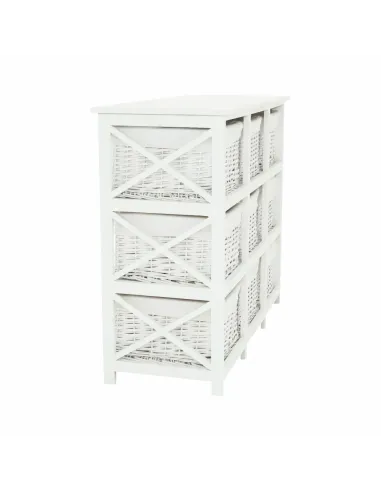 Comodă RAFAELLO 9 dormitor/hol, 94x76x37 cm, lemn/răchită/textil, alb | MobilaOK
