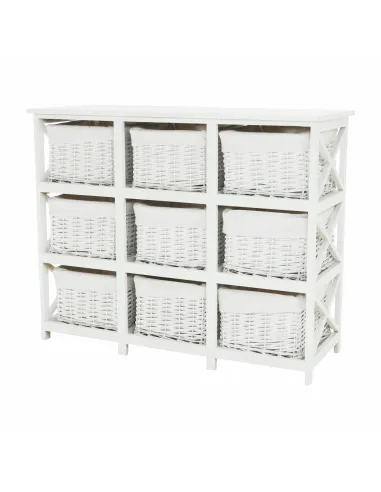 Comodă RAFAELLO 9 dormitor/hol, 94x76x37 cm, lemn/răchită/textil, alb | MobilaOK