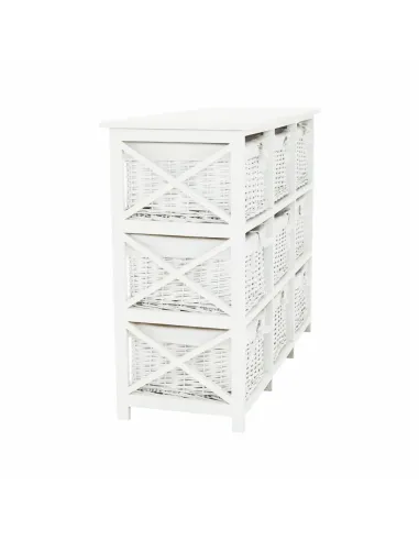 Comodă RAFAELLO 9 dormitor/hol, 94x76x37 cm, lemn/răchită/textil, alb | MobilaOK