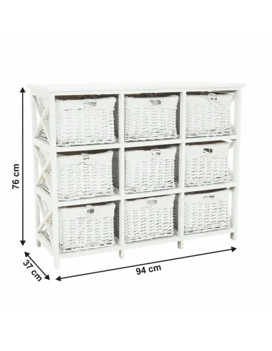 Comodă RAFAELLO 9 dormitor/hol, 94x76x37 cm, lemn/răchită/textil, alb | MobilaOK