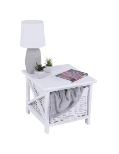 Noptieră RAFAELLO dormitor 36x30x37 cm lemn/răchită/textil | MobilaOK