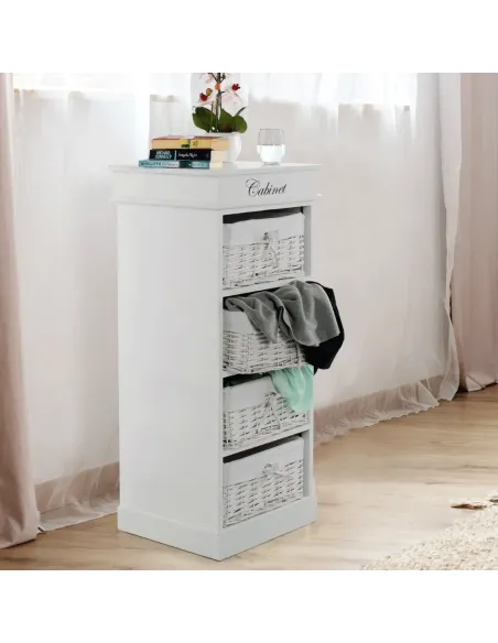 Comodă BLANCO dormitor/hol 45x104x40 cm PAL, răchită, textil | MobilaOK