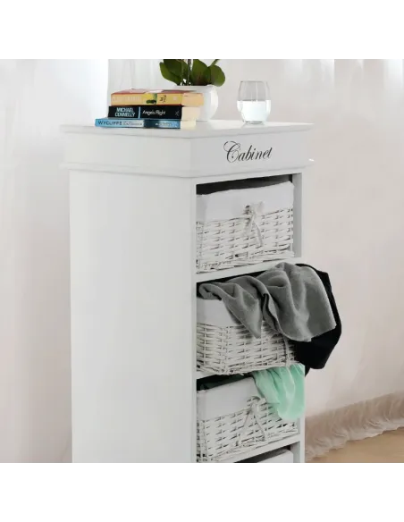 Comodă BLANCO dormitor/hol 45x104x40 cm PAL, răchită, textil | MobilaOK
