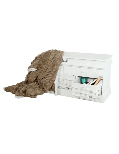 Bancă BLANCO SY1232 pentru hol/dormitor, 100x50x35 cm, Lemn/Răchită/Textil | MobilaOK