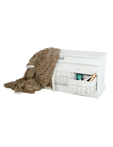 Bancă BLANCO SY1232 pentru hol/dormitor, 100x50x35 cm, Lemn/Răchită/Textil | MobilaOK