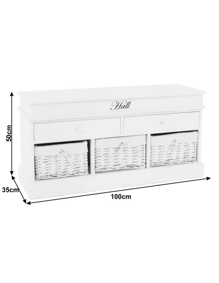 Bancă BLANCO SY1232 pentru hol/dormitor, 100x50x35 cm, Lemn/Răchită/Textil | MobilaOK