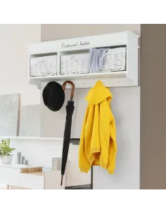 Cuier BLANCO cu 3 Coșuri Răchită, pentru hol/antreu, 100x40x20 cm, PAL alb | MobilaOK 2