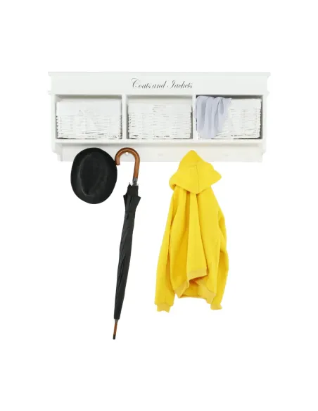 Cuier BLANCO cu 3 Coșuri Răchită, pentru hol/antreu, 100x40x20 cm, PAL alb | MobilaOK
