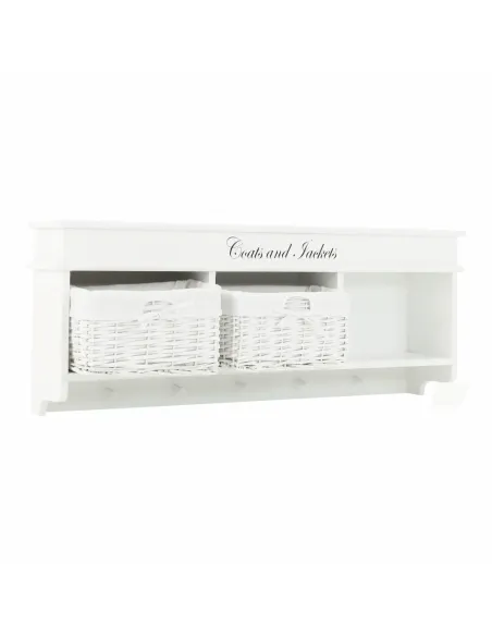 Cuier BLANCO cu 3 Coșuri Răchită, pentru hol/antreu, 100x40x20 cm, PAL alb | MobilaOK