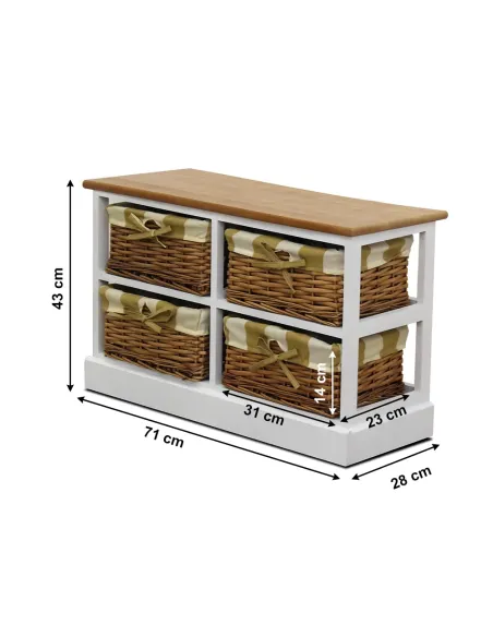 Comodă GINGER 4, dormitor/hol, 71x43x28 cm, PAL, răchită, textil | MobilaOK