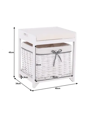 Bancută RUBY1 pentru hol, 40x45x34 cm, Lemn și Răchită | MobilaOK