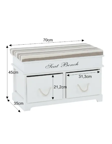 Bancă SEAT BENCH 1 NEW, hol/dormitor, 70x45x35 cm, Lemn, alb/maro | MobilaOK