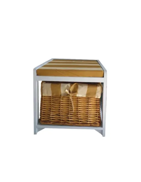 Băncuţă GINGER3 NEW, hol/dormitor, 40x45x35 cm, lemn/răchită/textil | MobilaOK